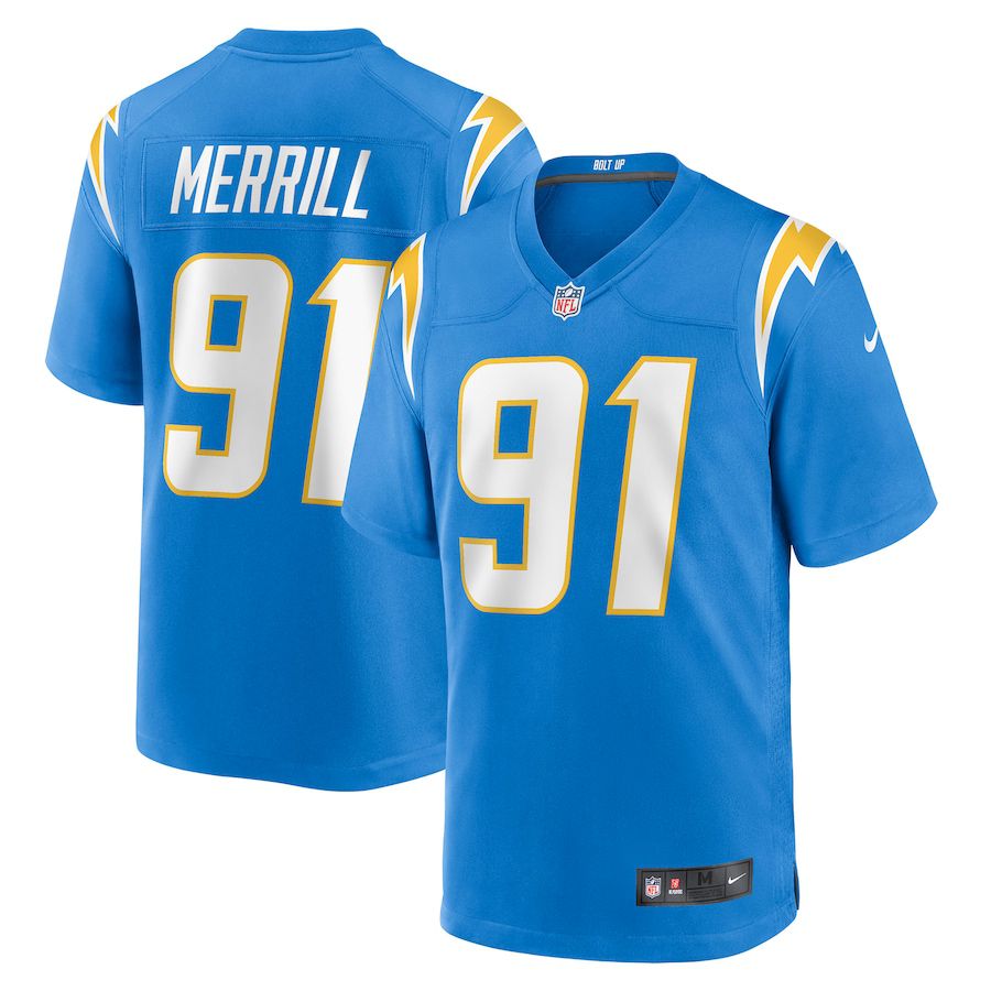 Men Los Angeles Chargers #91 Forrest Merrill Nike Powder Blue Player Game NFL Jersey